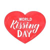 World Kissing day hand lettering on red watercolor heart. Easy to edit template for typography poster, banner, flyer, sticker, badge, t-shot, etc. vector