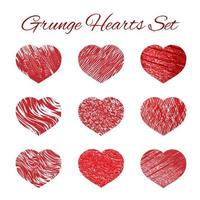 Set of nine grunge heart icons set. Love symbol vector illustration. Valentine s day element of design. Easy to edit design template for your projects.