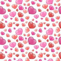 3d Hearts seamless pattern. Red and pink realistic hearts on white background. Easy to edit template for Valentines day theme. Vector illustration.