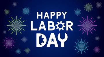 Happy Labor Day lettering. Fireworks on night sky background. Easy to edit vector template for typography poster, banner, flyer, greeting card, postcard, party invitation, etc.