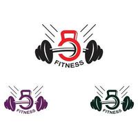 Gym and fitness logo template, dumbbell and barbel style icon vector