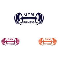 Gym and fitness logo template, dumbbell and barbel style icon vector