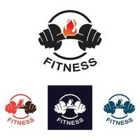 Gym and fitness logo template, dumbbell and barbel style icon vector