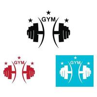 Gym and fitness logo template, dumbbell and barbel style icon vector