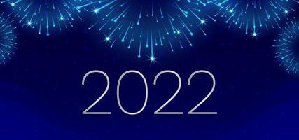 Illustration Happy New Year 2022 with silver number and blue firework on blue background vector