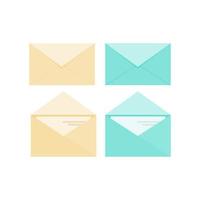 set of mail icon vector illustrations in yellow and turquoise flat design style. Unread and read envelope icon notification