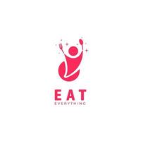 Eat foodie eat lover logo template simple icon symbol illustration people carry spoon and fork in funny cute pink style vector