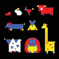 Geometric animals color set vector