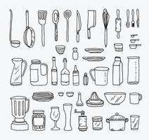 A set of kitchen objects vector line illustration