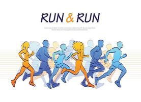 gente corriendo maratón, colorida ilustración vectorial vector