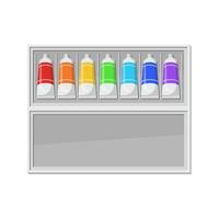 Tubos de pinturas en vector de caja aislado sobre fondo blanco.