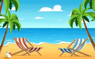 Empty beautiful beach and cozy beach chairs. summer  background. vector