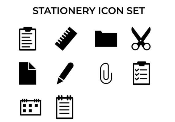 Stationary icon set on white background