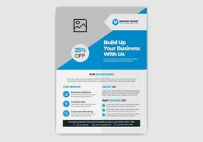 Blue Color Creative, Modern, Eye Catching and Professional Business or Corporate Flyer Template Design with Triangle, Rectangle and Circle Layout Vector