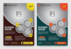 Red, Yellow and Chocolate Color Restaurant Food Flyer Template Design with Rectangle and Circle Layout Vector