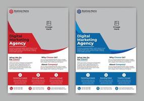 Blue and Red Color Cretaive, Modern, Eye Catching and Professional Business or Corporate Flyer Template Design with Rectangle, Circle and Triangle Layout Vector