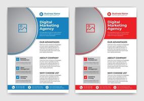 Blue and Red Color Modern, Creative, Eye Catching and Professional Business or Corporate Flyer Template Design with Rectangle, Triangle and Circle Shape Vector