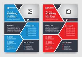 Blue and Red Color Modern, Creative, Eye Catching and Professional Business or Corporate Flyer Template Design with Rectangle, Triangle and Circle Shape Vector