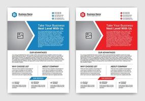 Blue and Red Color Modern, Creative, Eye Catching and Professional Business or Corporate Flyer Template Design with Rectangle, Triangle and Circle Shape Vector