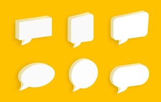 conjunto de iconos de burbujas de discurso 3d aislado sobre fondo amarillo. Conjunto de iconos de chat 3D. Conjunto de colección de burbujas de discurso blanco 3D. vector