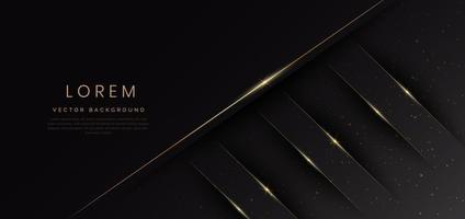 Abstract 3D luxury template shiny black background with lines golden glowing sparking. vector