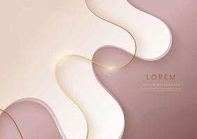 Abstract 3D luxury template design rose gold and soft brown fluid shape overlapping with golden curved line. vector