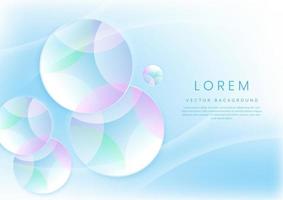 Abstract colorful pastel gradients color overlapping circles on light blue background with copy space for text.