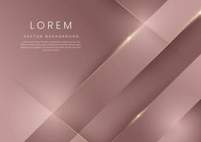 Abstract 3D template rose gold gradient geometric diagonal overlapping with golden lines. Luxury modern. vector