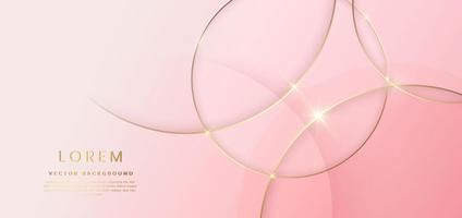 Abstract gold circles lines overlapping on rose gold background. vector