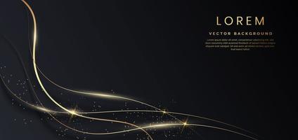 Abstract template black luxury background 3d overlapping with gold lines curve sparking. Luxury style. vector