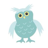 Cute cartoon blue owl. Baby boy animal. vector