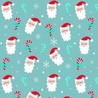 Seamless Christmas pattern with Santa Claus, candy cane, snowflakes and snow. vector