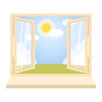 Open window with sunny day scene view. vector