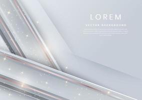 Abstract 3D grey and white luxury geometric diagonal overlapping shiny background with lines golden glowing with copy space for text. vector