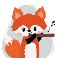 cute illustration of a baby fox playing flute. Good for nursery room decor, prints, cards, posters, signs, kids apparel, stickers, etc. EPS 10 vector