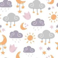 nursery seamless pattern with clouds, moons and stars vector