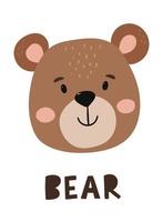 linda cabeza dibujada a mano de un oso de peluche y cita de letras para carteles de guardería, impresiones, tarjetas, arte de la pared, ropa para niños, educación, etc.Eps 10 vector