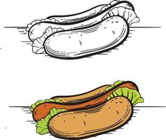 Hotdog illustration engraving vector