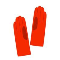 Red leather gloves. Accessory for winter and autumn season. Doodle style. vector