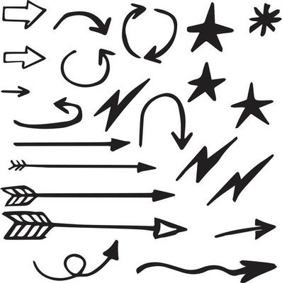 A Set of Arrows, Stars and Energy Icon Doodles.eps