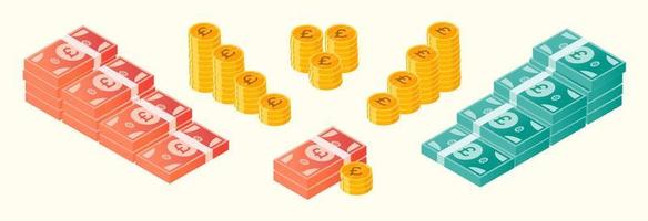 Pound Sterling Money and Coin Bundle Set vector