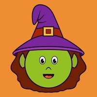 Witch Cute Halloween Monster Faces in Circle Style vector