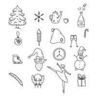 Set of doodle elements New year and Christmas. Coloring book children. Handdrawn. vector