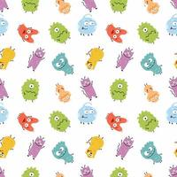 Seamless pattern cute monster. Set characters for children clothing. Endless background in nursery. Wrapping paper for holiday. vector