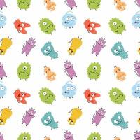 Seamless pattern cute monster. Set characters for children clothing. Endless background in nursery. Wrapping paper for holiday. vector