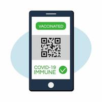 Vaccination passport with QR code on your smartphone. Certificate of vaccinated against coronavirus covid-19. Mobile application. vector
