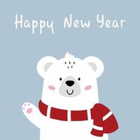 Polar bear in scarf. Happy New Year. Christmas card. Illustration for baby. vector