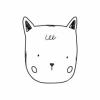 Muzzle cat doodle style. Coloring book for kids. Vector outline icon.