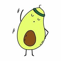 Cute avocado doing exercises. Vector illustration in doodle style. Gymnastics and yoga.