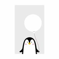 Cute penguin is holding  balloon. Postcard for holiday. Congratulations to child. Screensaver on phone with place  qr code and text. vector